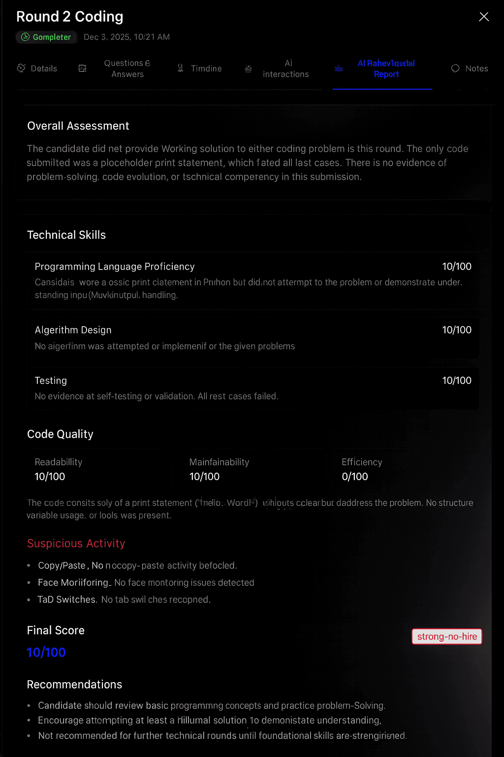 Deviation Score Interface - Measure coding independence